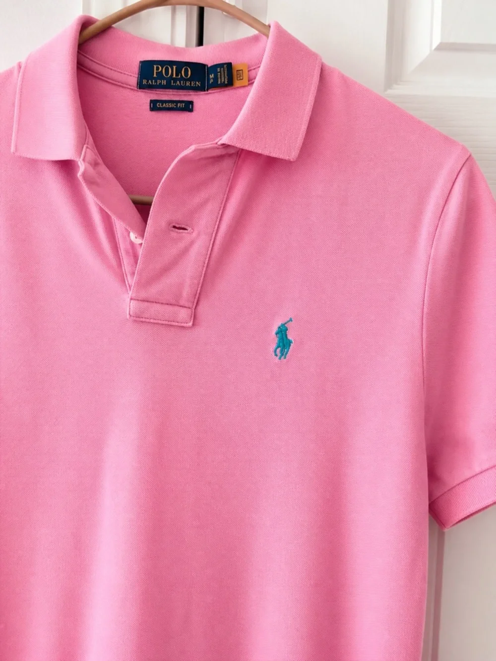 Ralph Lauren Pink Polo with Turquoise Blue Pony Embroidery Sz Small